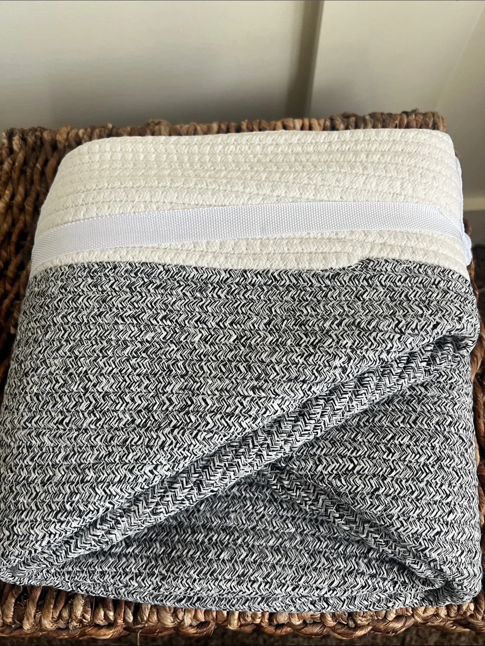 Neutral Gray & Cream Woven Bedding Throw